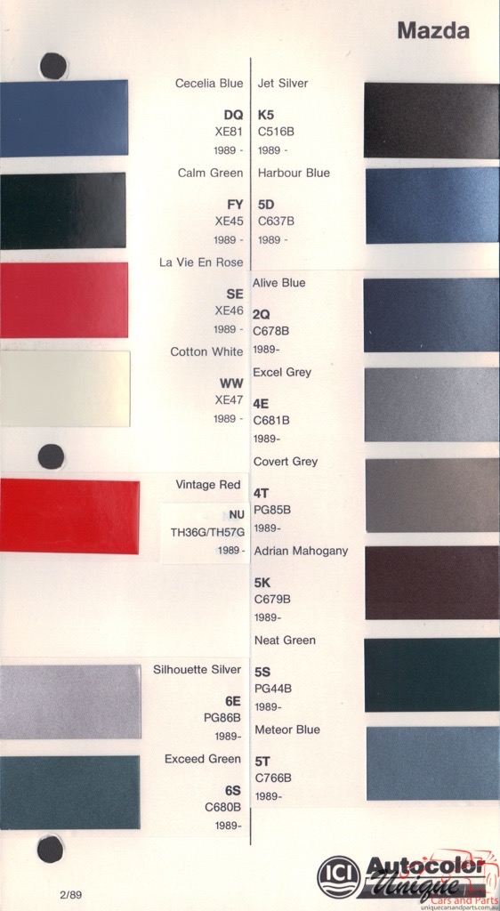 1989 - 1991 Mazda Paint Charts Autocolor